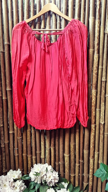 Red silk blouse